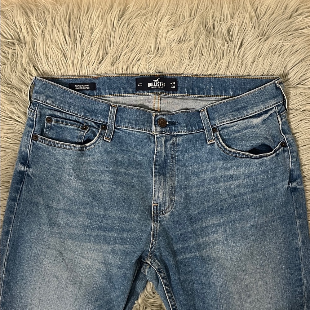 Hollister Men’s Slim Straight Jeans - Faded Light Blue Wash
